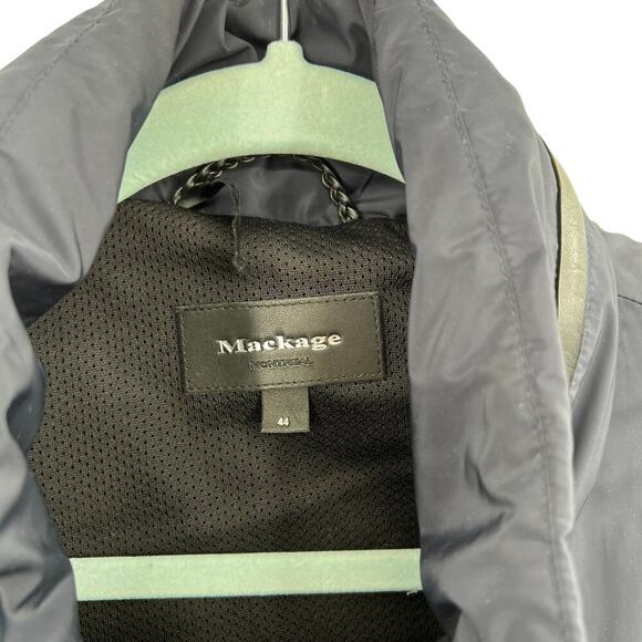 Mackage‎ Wyatt Safari Rain Jacket Button Zipper Leather Trim Blue Size 44 US XL - Picture 6 of 15